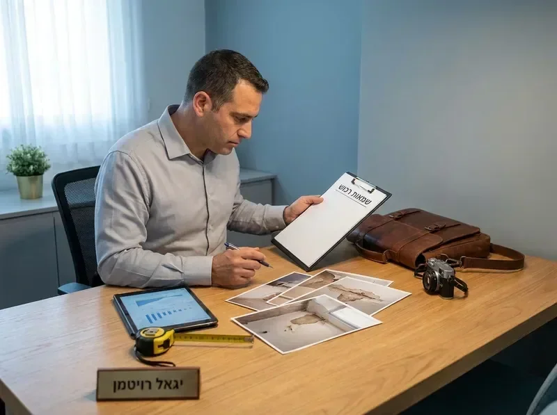שמאי רכוש בבדיקת נזקים ותיעוד מקצועי בנכס